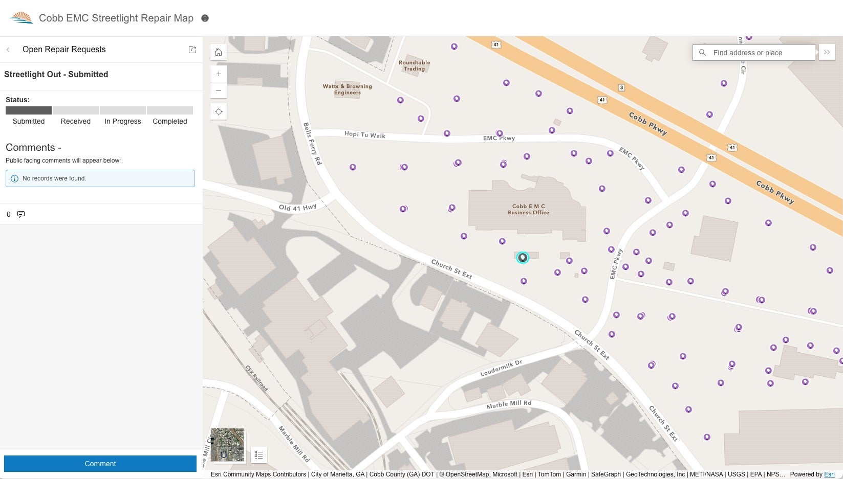 An image of the streetlight repair map