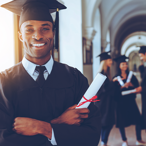 Student in graduation cap and gown